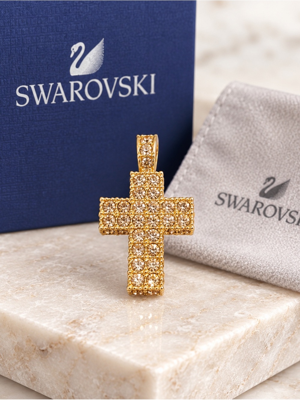 Swarovski Gold Crystal Cross Pendant